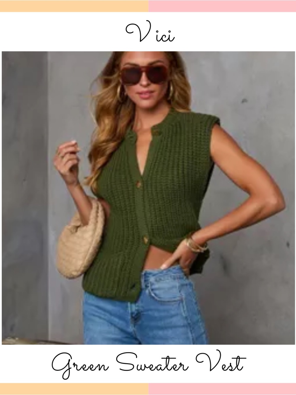 Vici Olive Ribbed Knit Vest in Deep Green